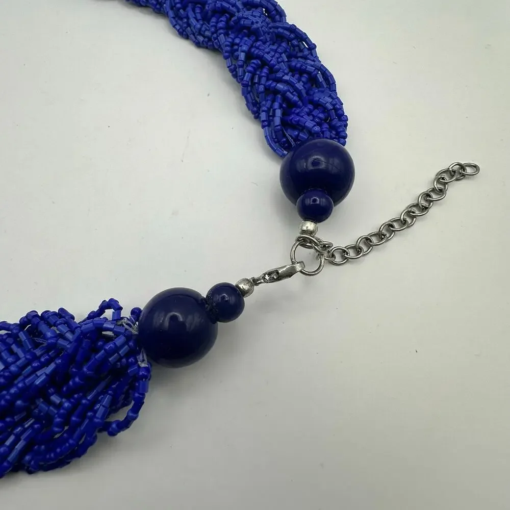 Glass Seed Beads Braided Chunky Necklace Statement Maximalism Choker
